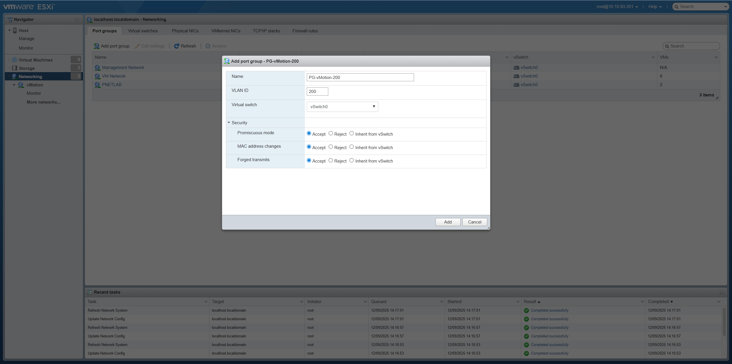 Port Group Configuration on ESXi-01