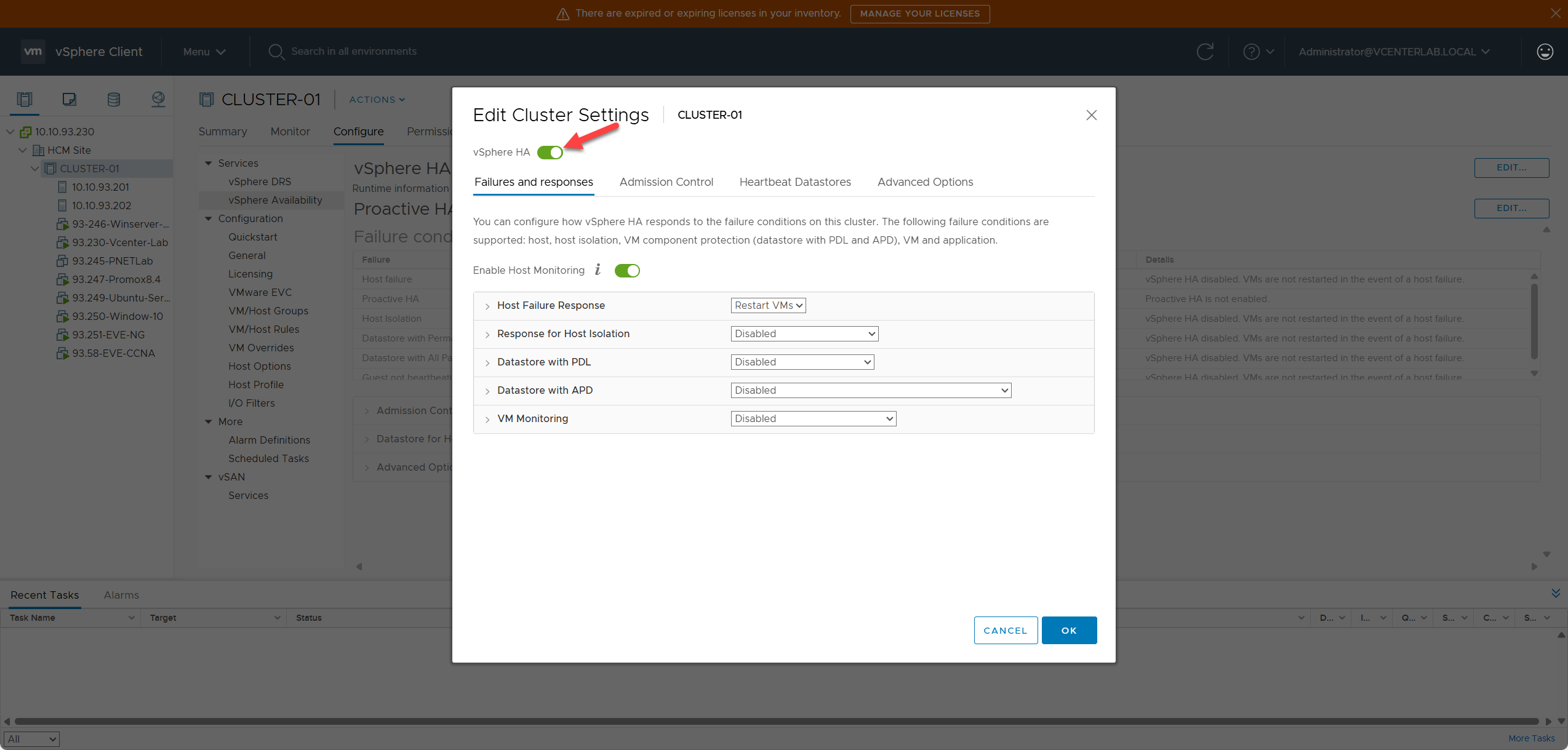 Failures and Responses Settings