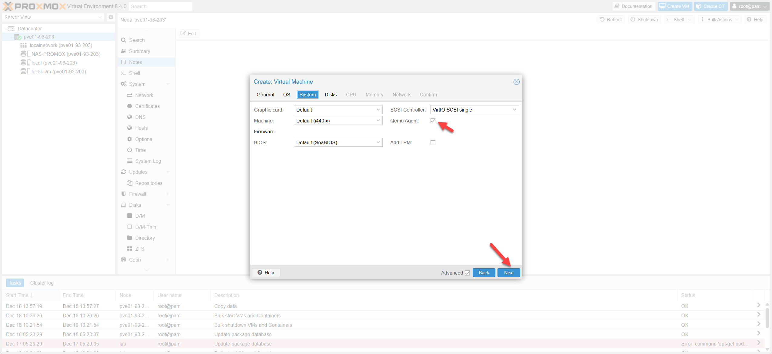 System Tab Configuration